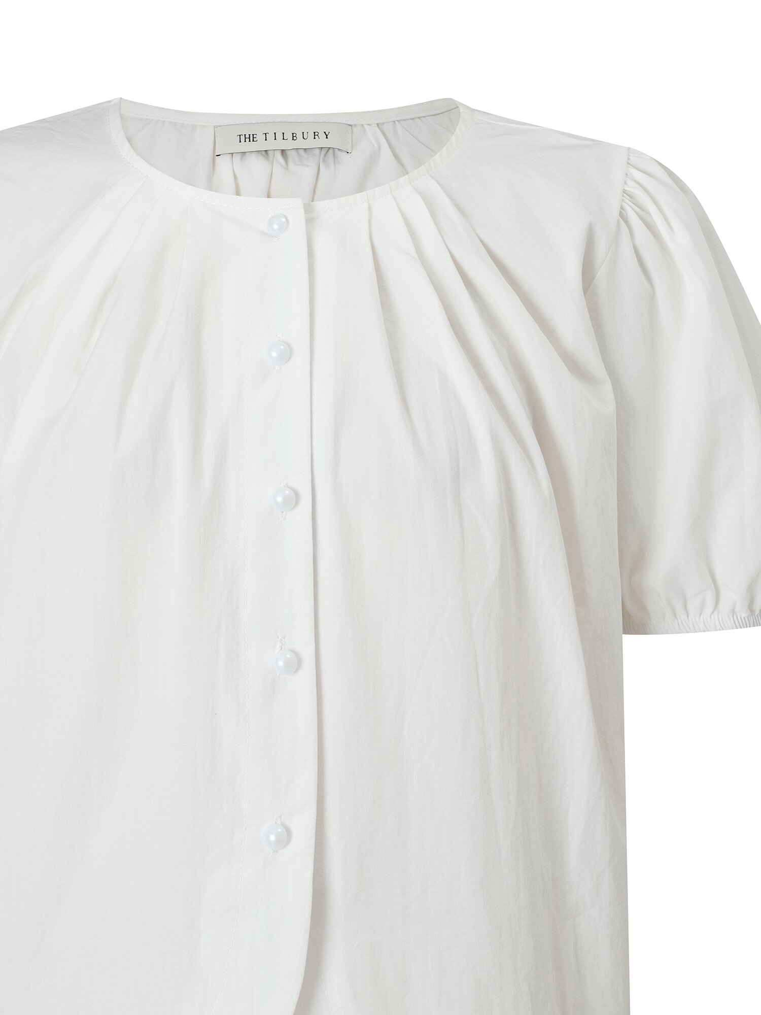 핀 턱 라운드넥 셔링 블라우스 (WHITE)