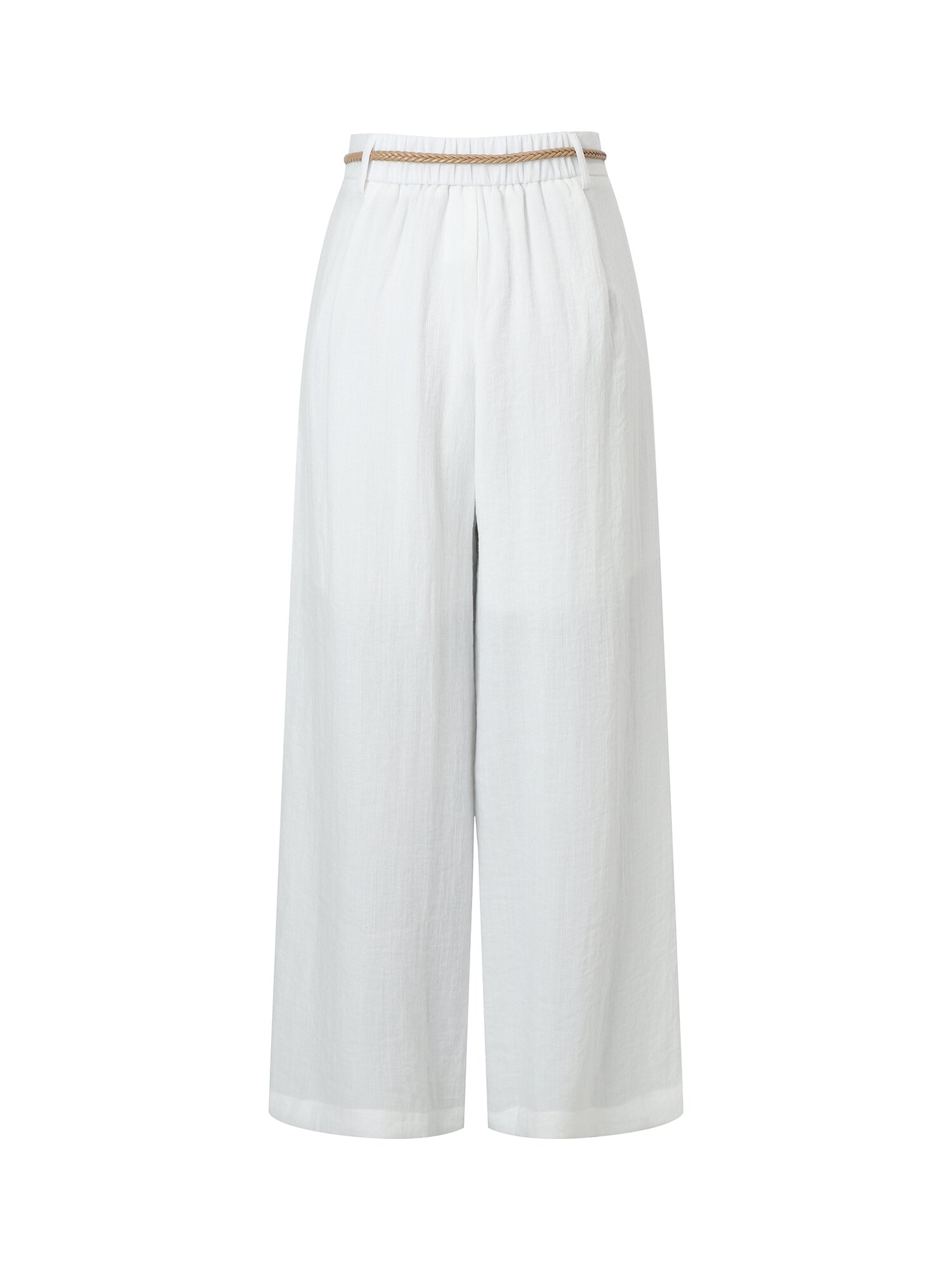 린넨 블렌드 벨티드 와이드 슬랙스 팬츠 (WHITE)