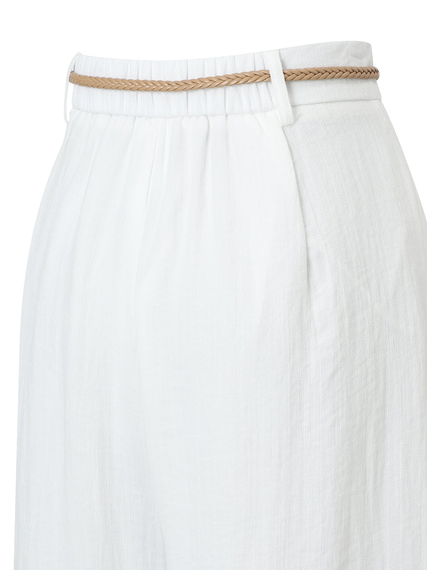 린넨 블렌드 벨티드 와이드 슬랙스 팬츠 (WHITE)