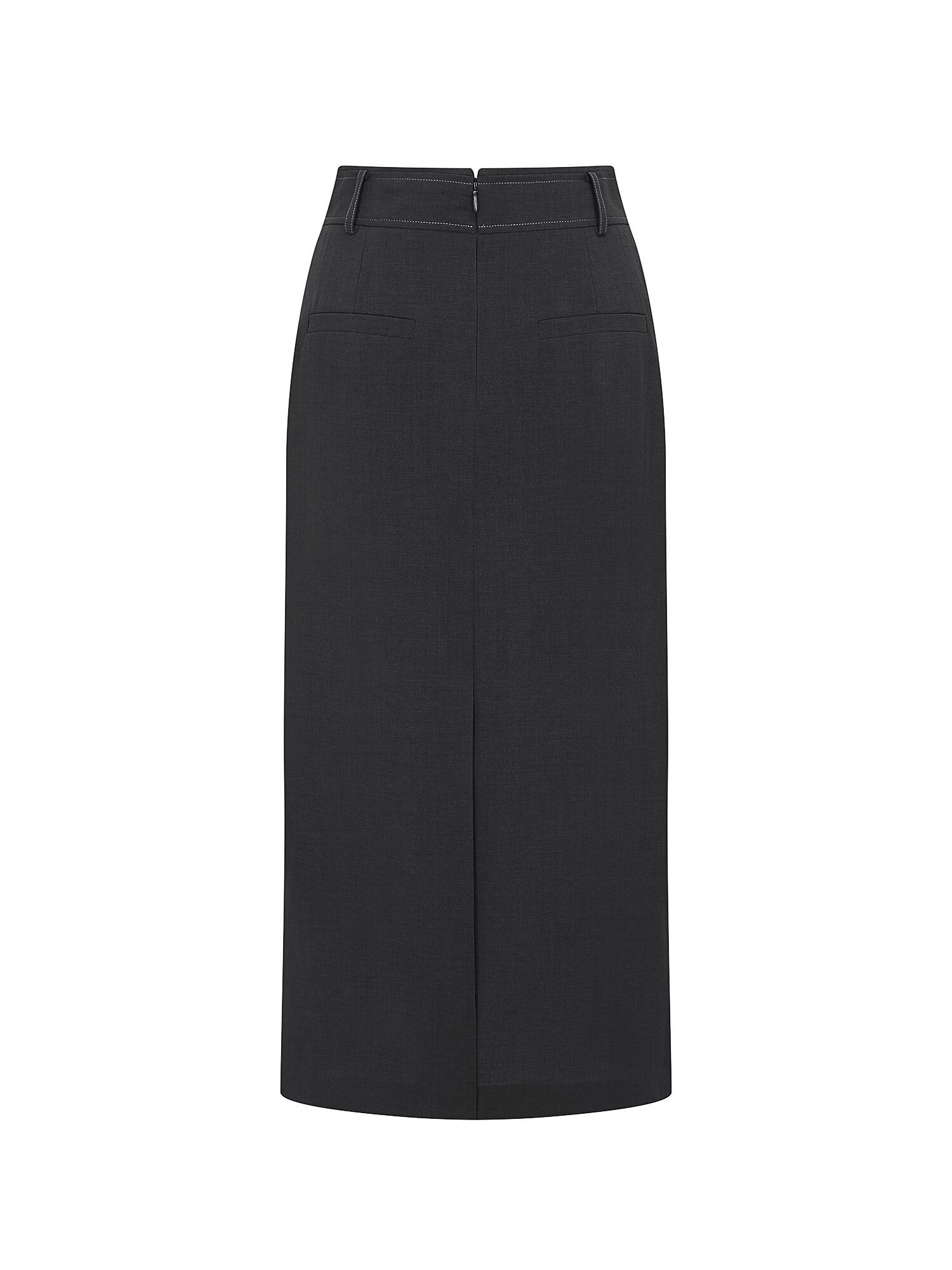 백 슬릿 H라인 롱 스커트 (DARK GREY)
