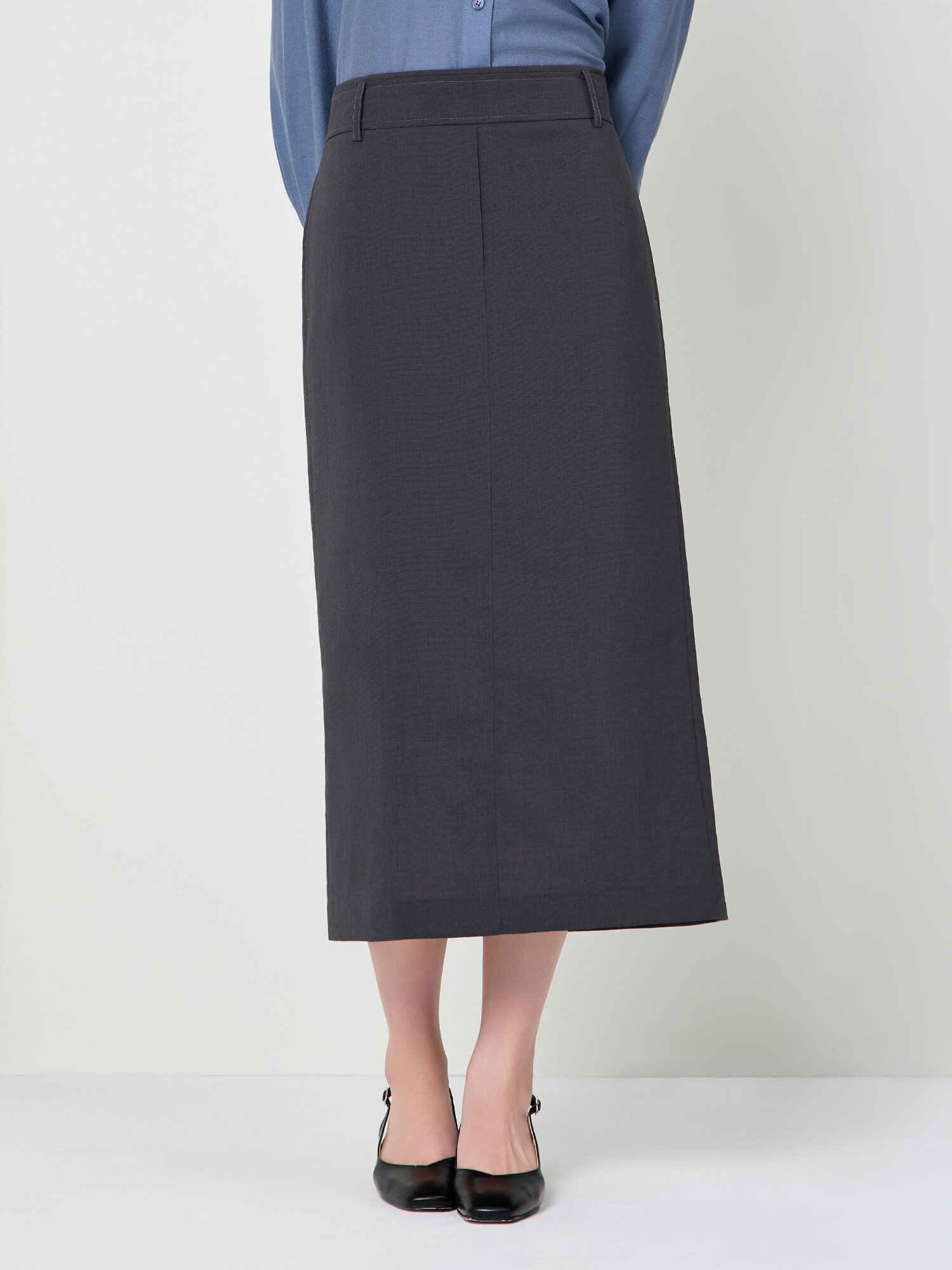 백 슬릿 H라인 롱 스커트 (DARK GREY)
