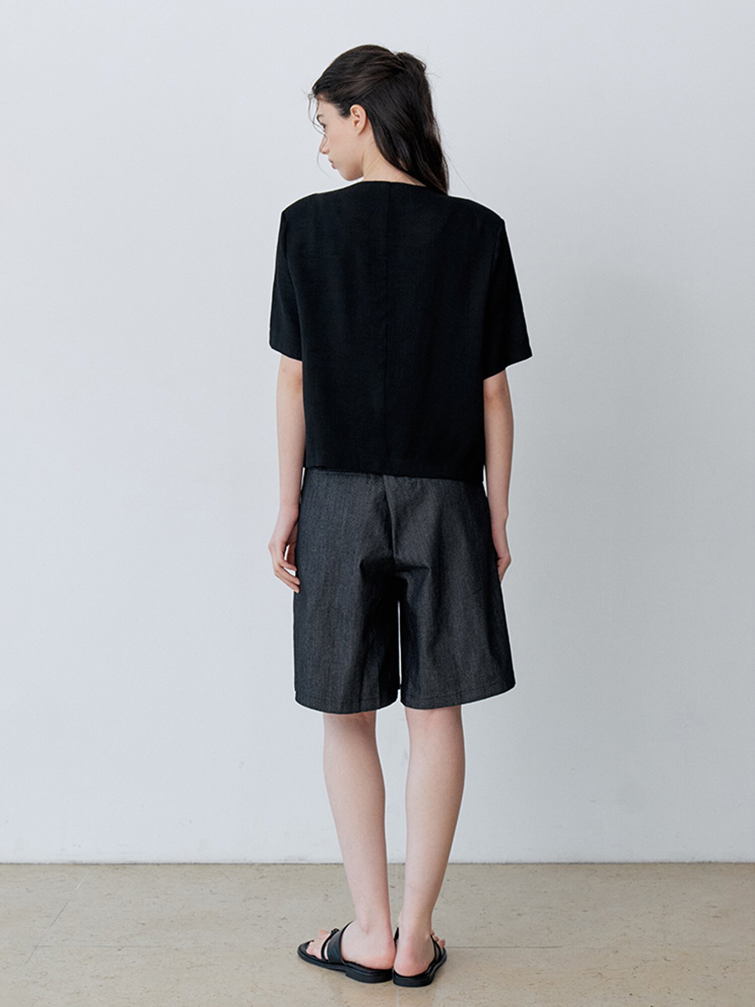 CHIFFON LAYERED SHORT SLEEVE HALF JACKET (BK)