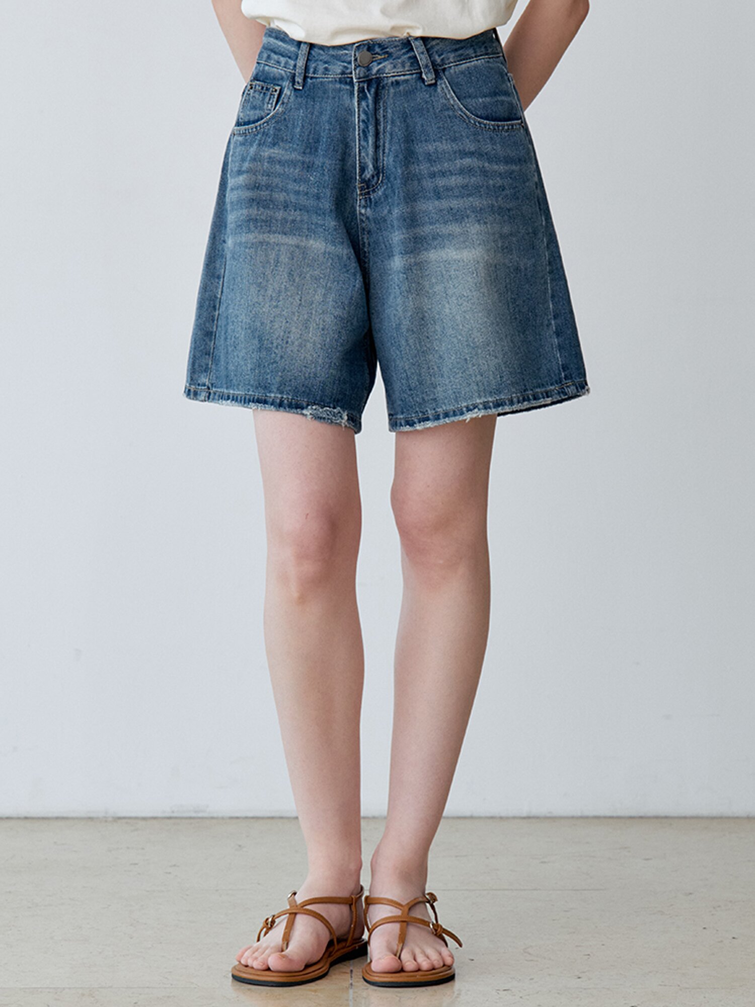 WASHED 4 LENGTH DENIM SHORTS (BL)
