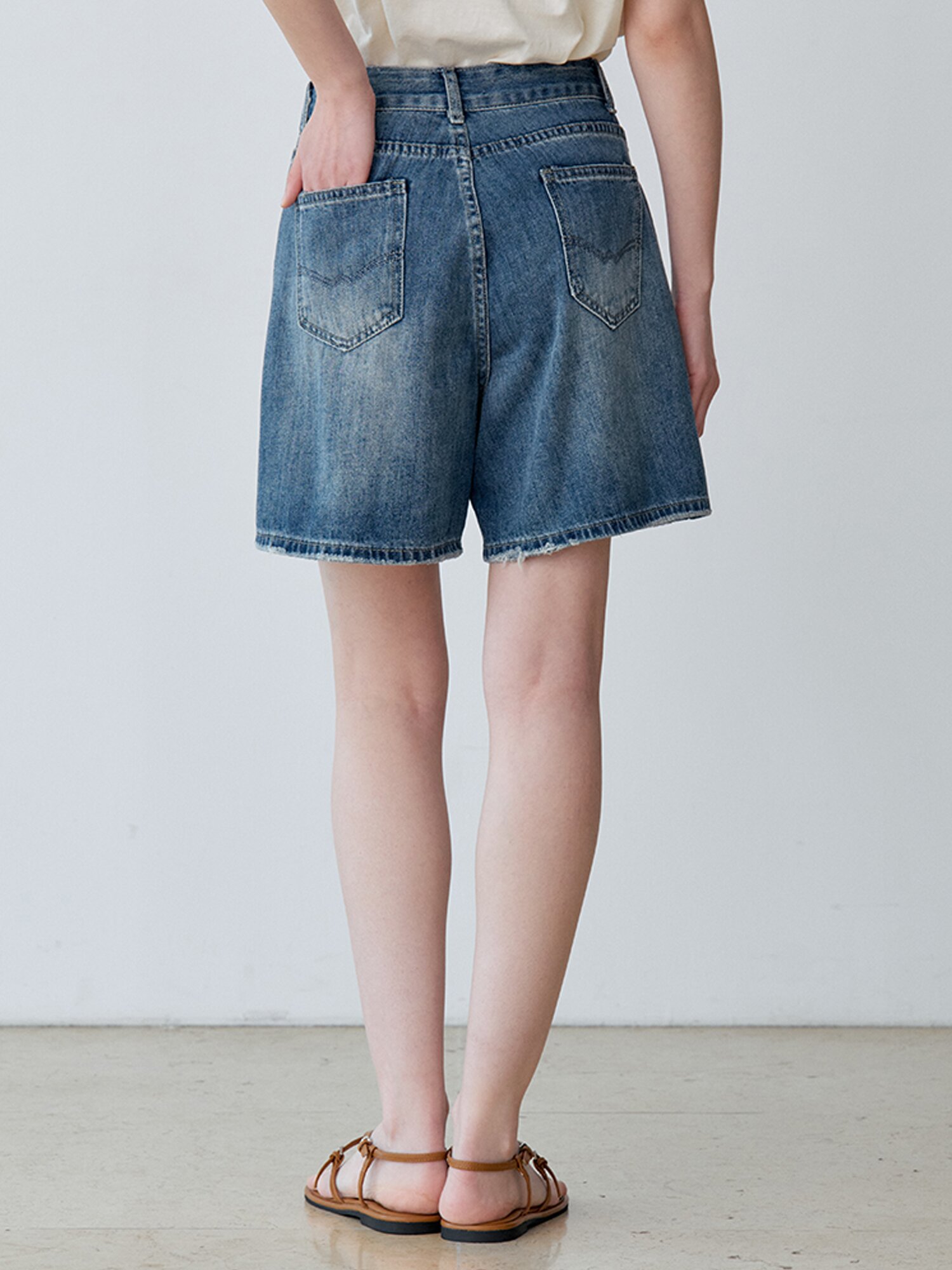 WASHED 4 LENGTH DENIM SHORTS (BL)