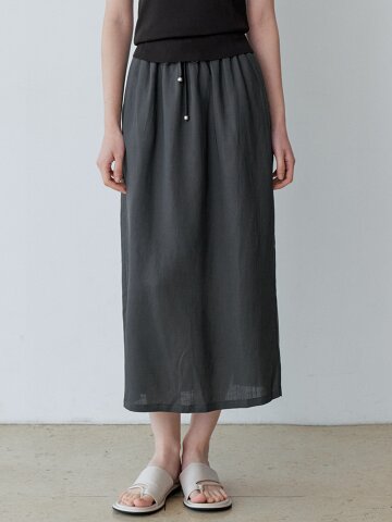 LINEN BLEND BACK SLIT LONG SKIRT (CH)