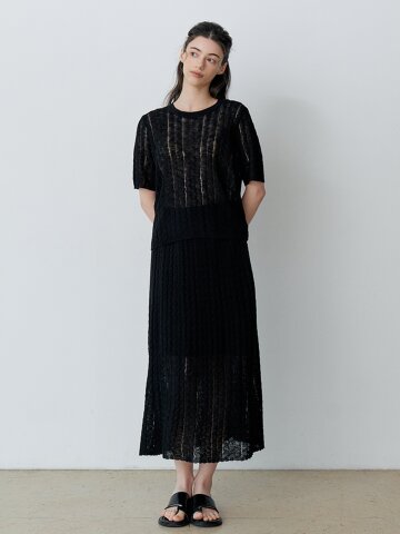 TEXTURED KNIT TOP+SKIRT SET (BK)