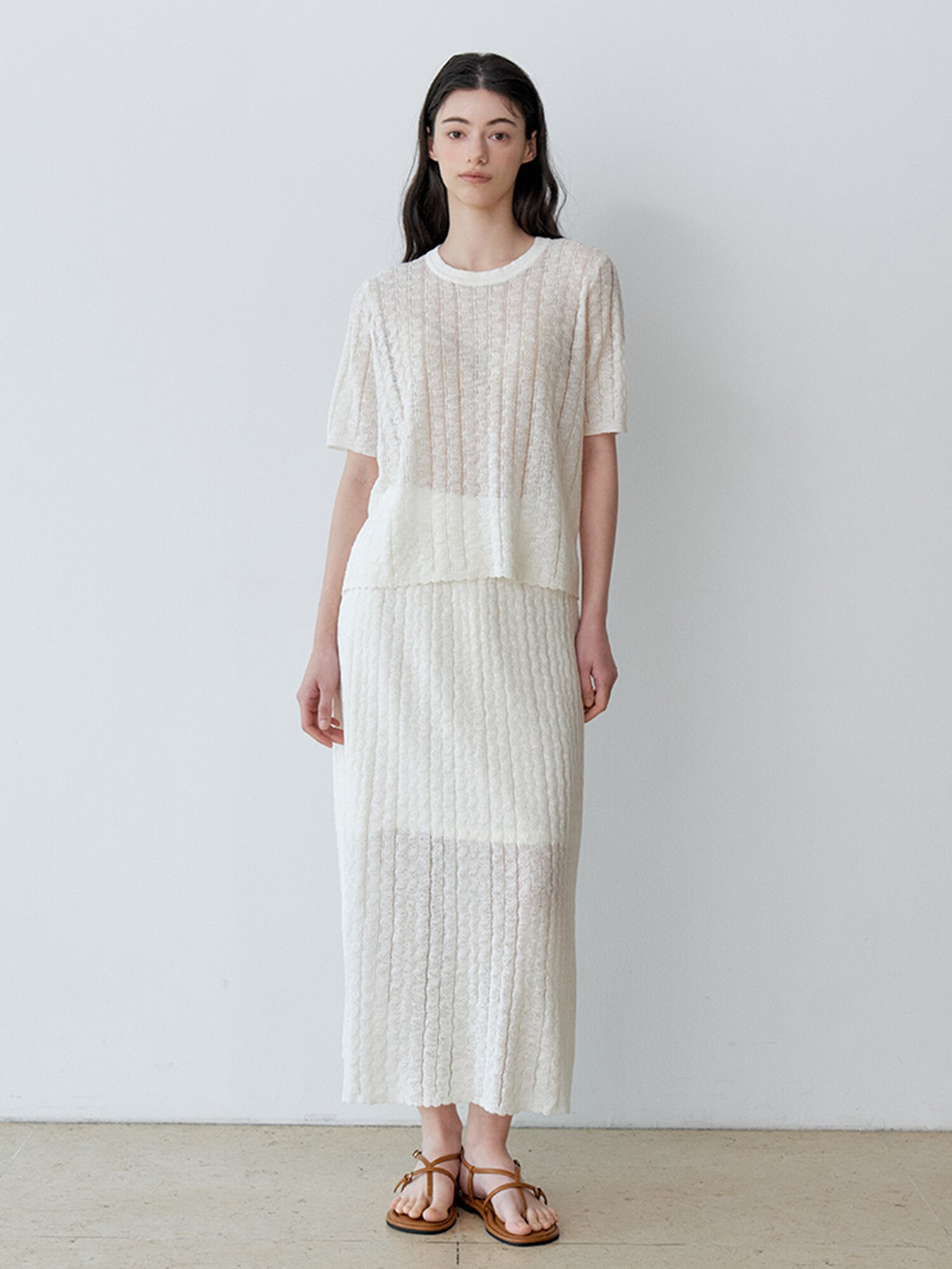 [여름 셋업 추천] TEXTURED KNIT TOP+SKIRT SET (IV)