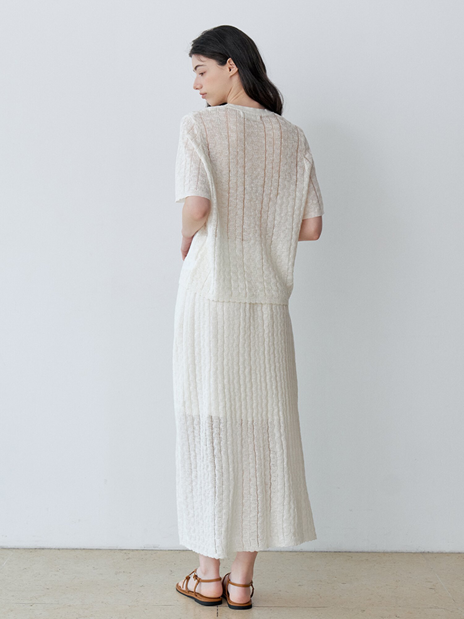 [여름 셋업 추천] TEXTURED KNIT TOP+SKIRT SET (IV)