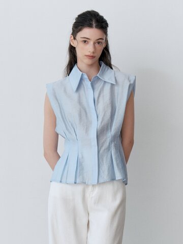PINTUCK LINE SLEEVELESS SHIRT BELT SET (SBL)