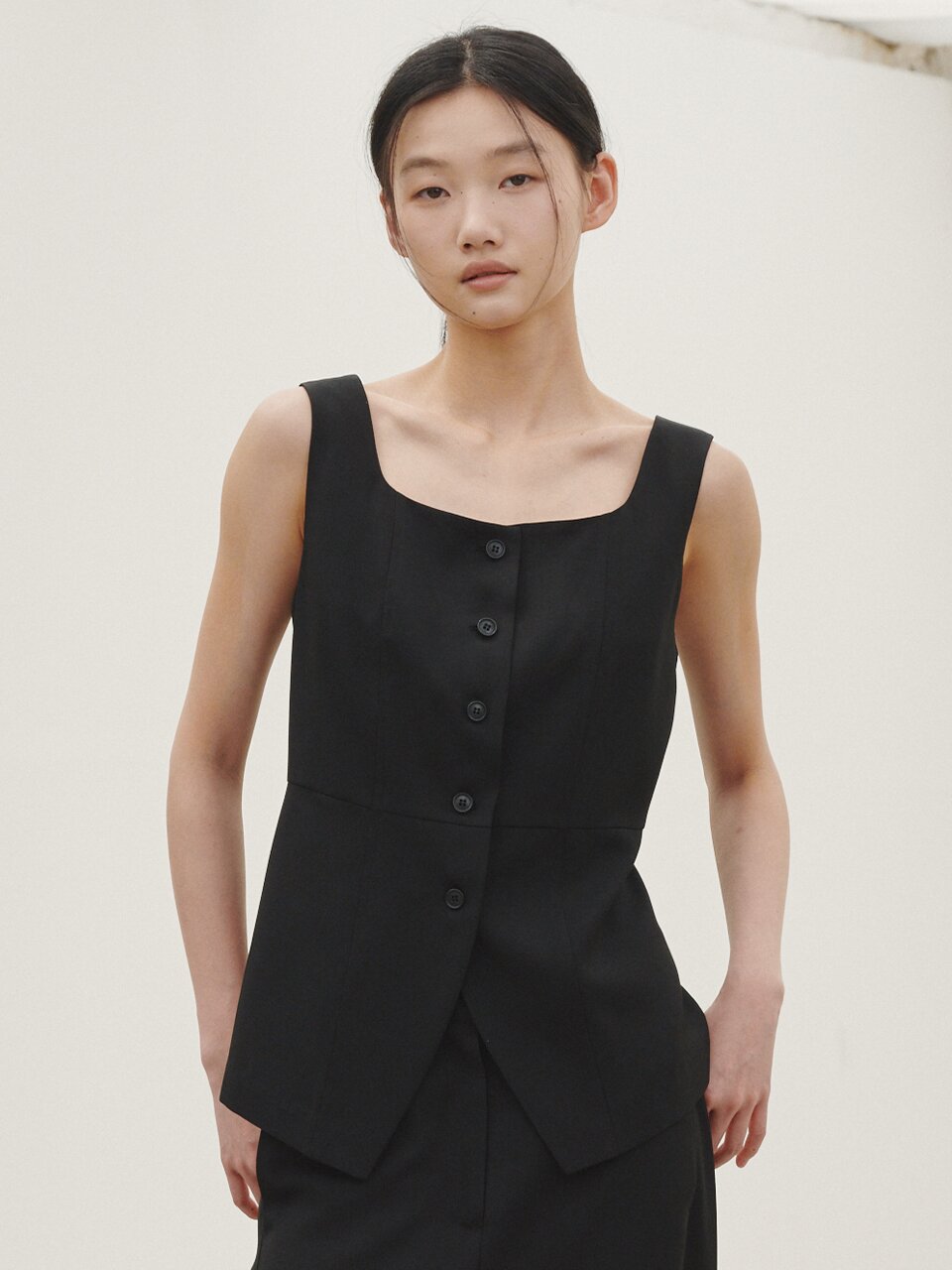 린넨 베스트 블라우스 - 블랙 / Linen Vest Blouse - Black