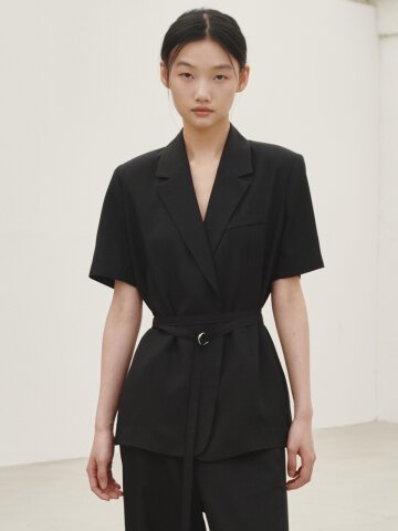 린넨 벨티드 자켓 -블랙 / Linen Belted Jacket - Black