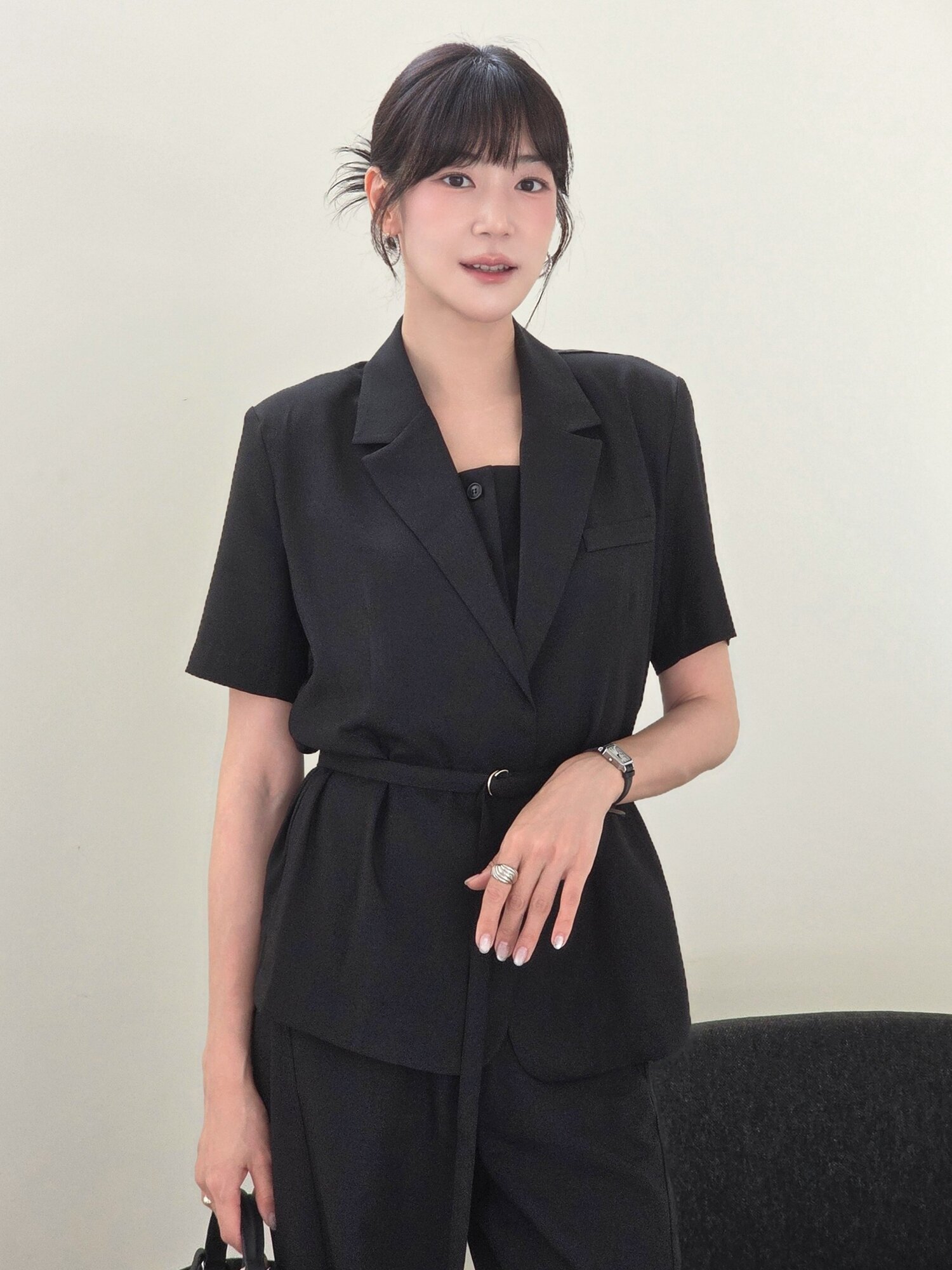 린넨 벨티드 자켓 -블랙 / Linen Belted Jacket - Black