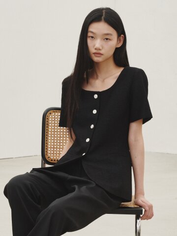 썸머 트위드 라인 자켓 - 블랙 / Summer Tweed  Line Jacket - Black