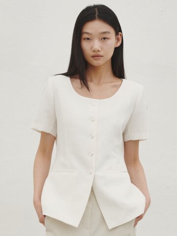 썸머 트위드 라인 자켓 - 화이트 / Summer Tweed  Line Jacket - White