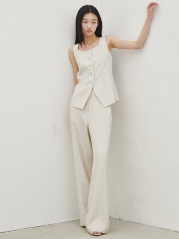 린넨 베스트 블라우스 셋업 - 아이보리 / Linen Vest Blouse Set up - Ivory