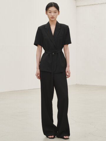 린넨 벨티드 자켓 셋업 - 블랙 / Linen Belted Jacket Set up - Black