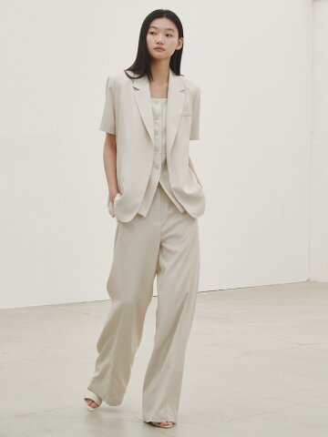 린넨 벨티드 자켓 셋업 - 아이보리 / Linen Belted Jacke Set up - Ivory