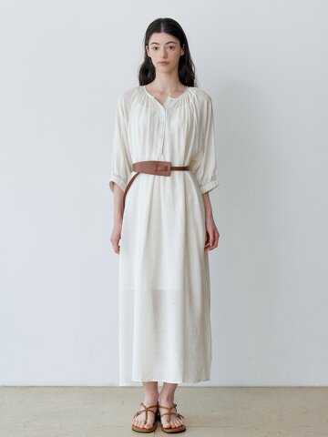 NATURAL SHIRRING LONG DRESS+BELT SET (IV)