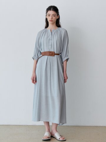NATURAL SHIRRING LONG DRESS+BELT SET (SBL)