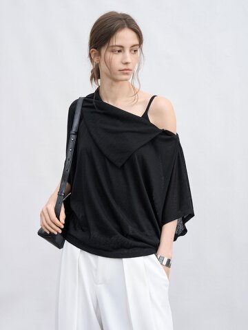 TG_Asymmetric draped blouse_BLACK