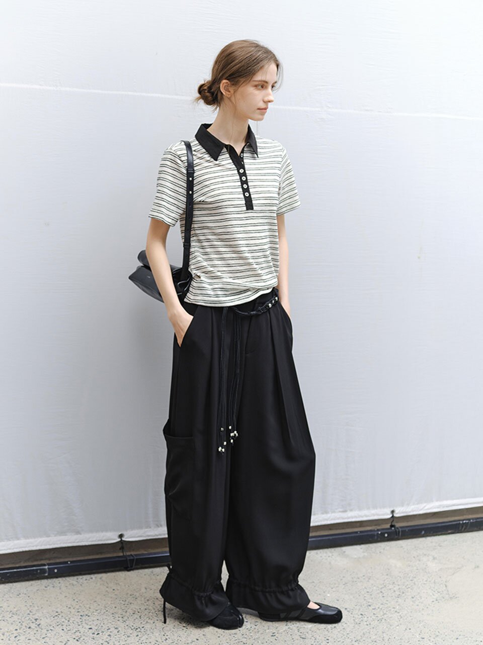 TG_Stripe collar short sleeve top_WHITE