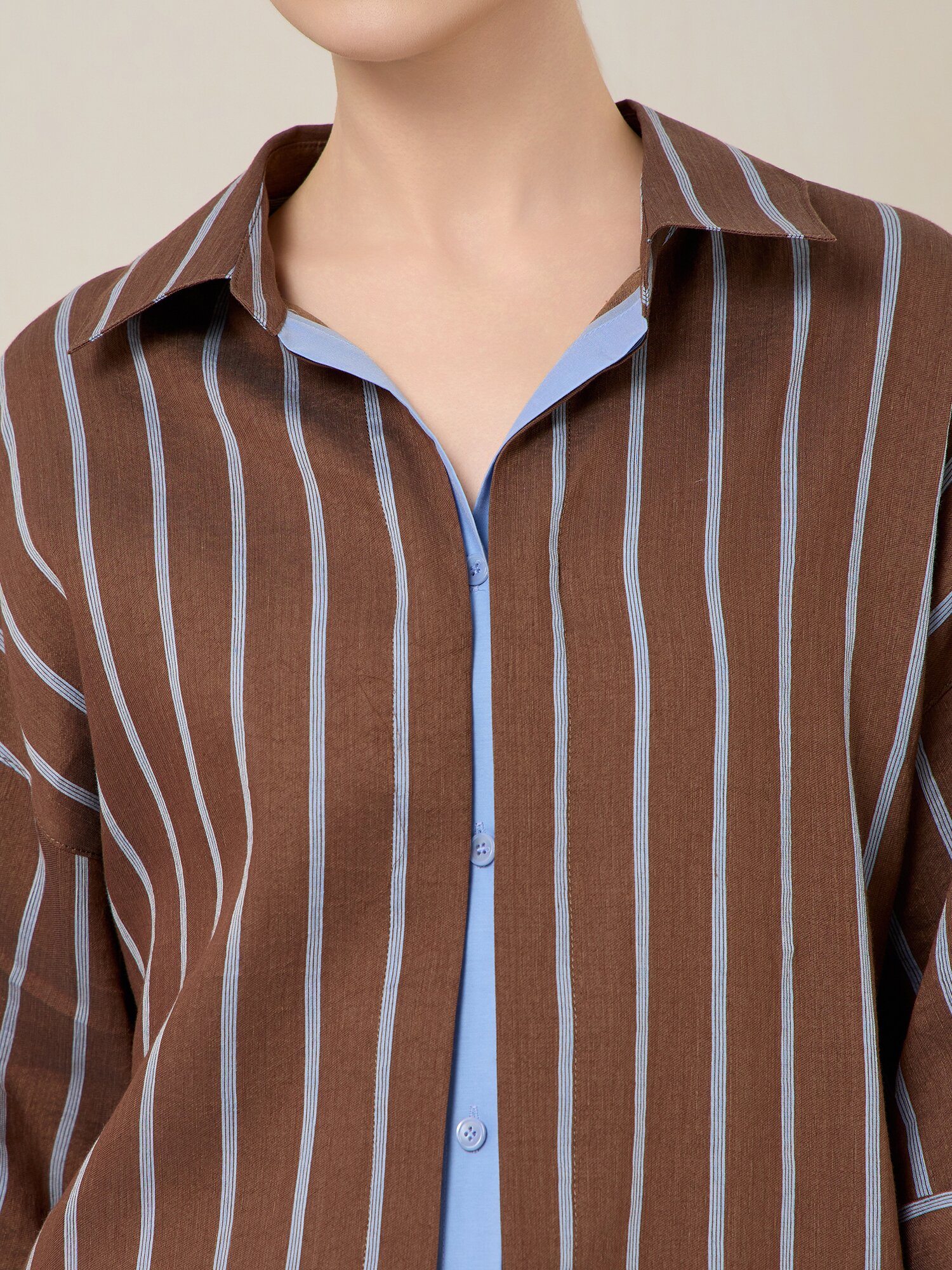 린넨 스트라이프 레이어드 셔츠 (STRIPE BROWN)