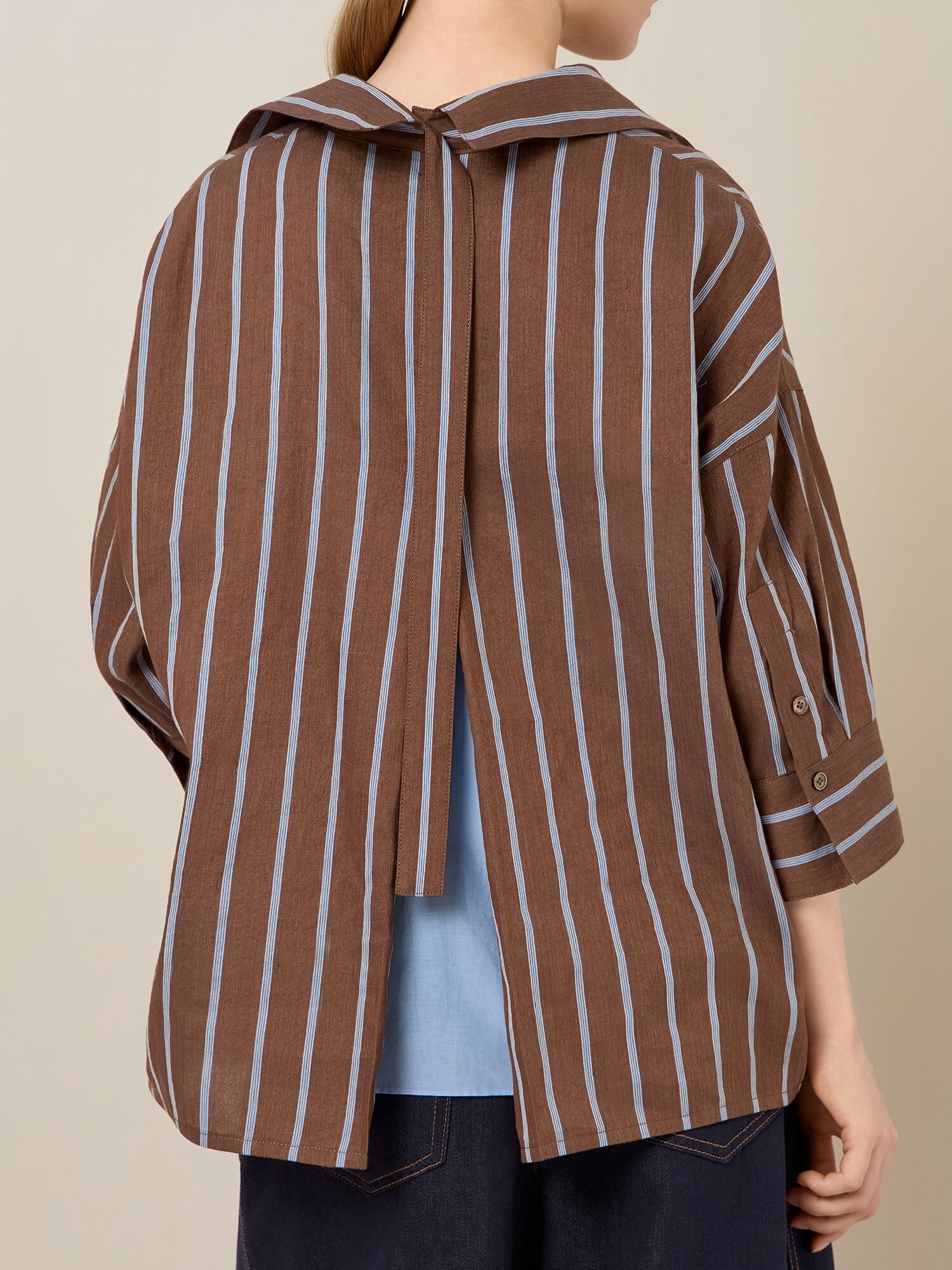 린넨 스트라이프 레이어드 셔츠 (STRIPE BROWN)