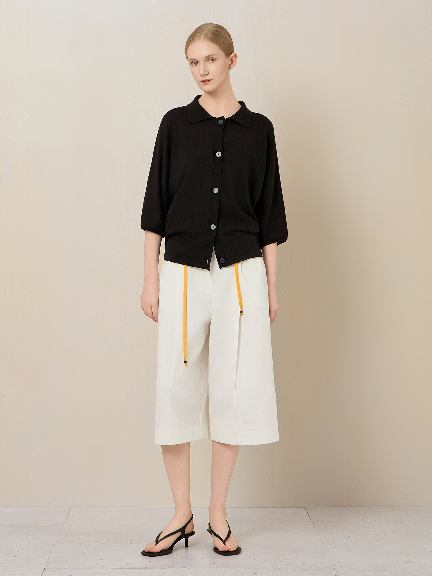 솔리드 칼라 7부 가디건 (BLACK)