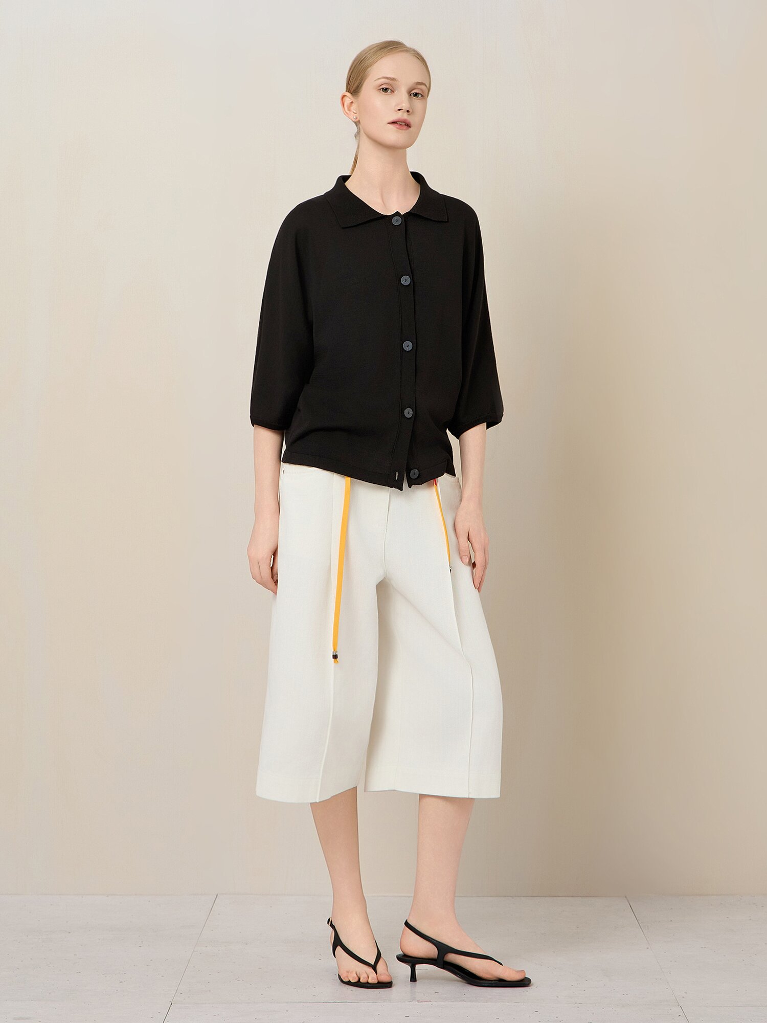 솔리드 칼라 7부 가디건 (BLACK)
