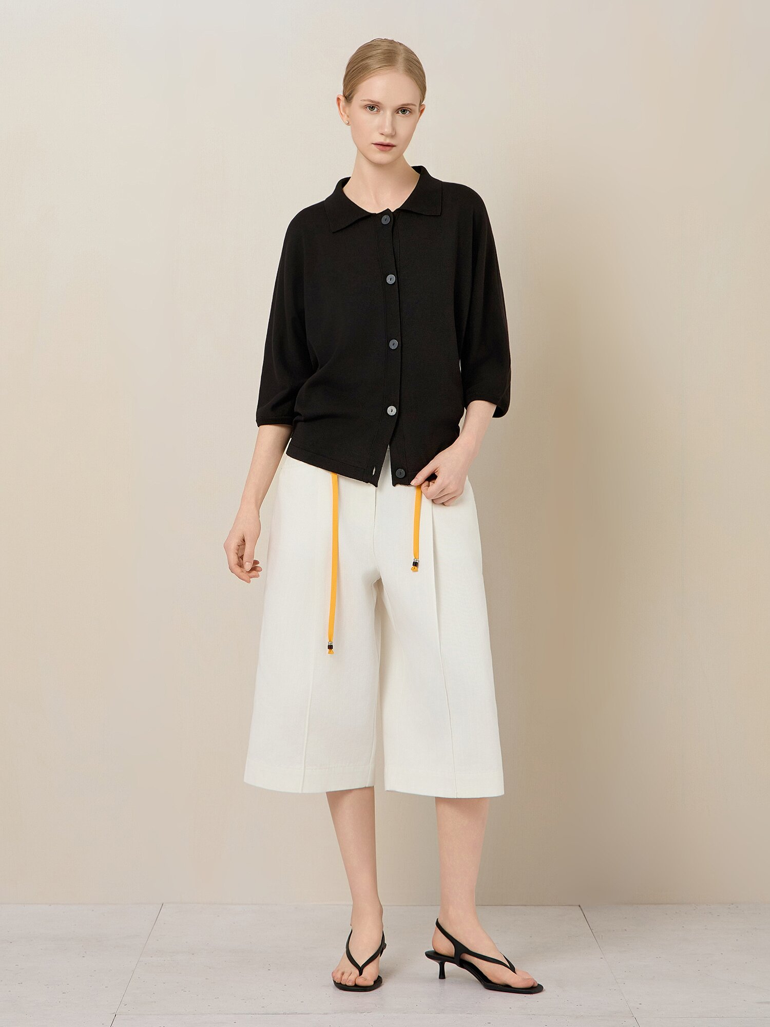 솔리드 칼라 7부 가디건 (BLACK)