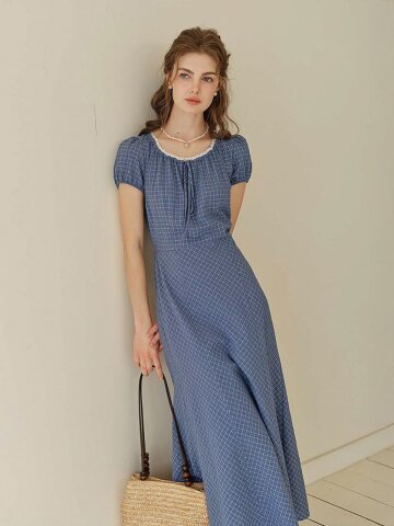 SR_Contrast lace plaid dress