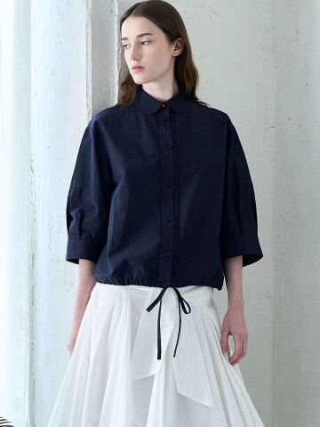 LACE TRIMMING STRING BLOUSE_NAVY