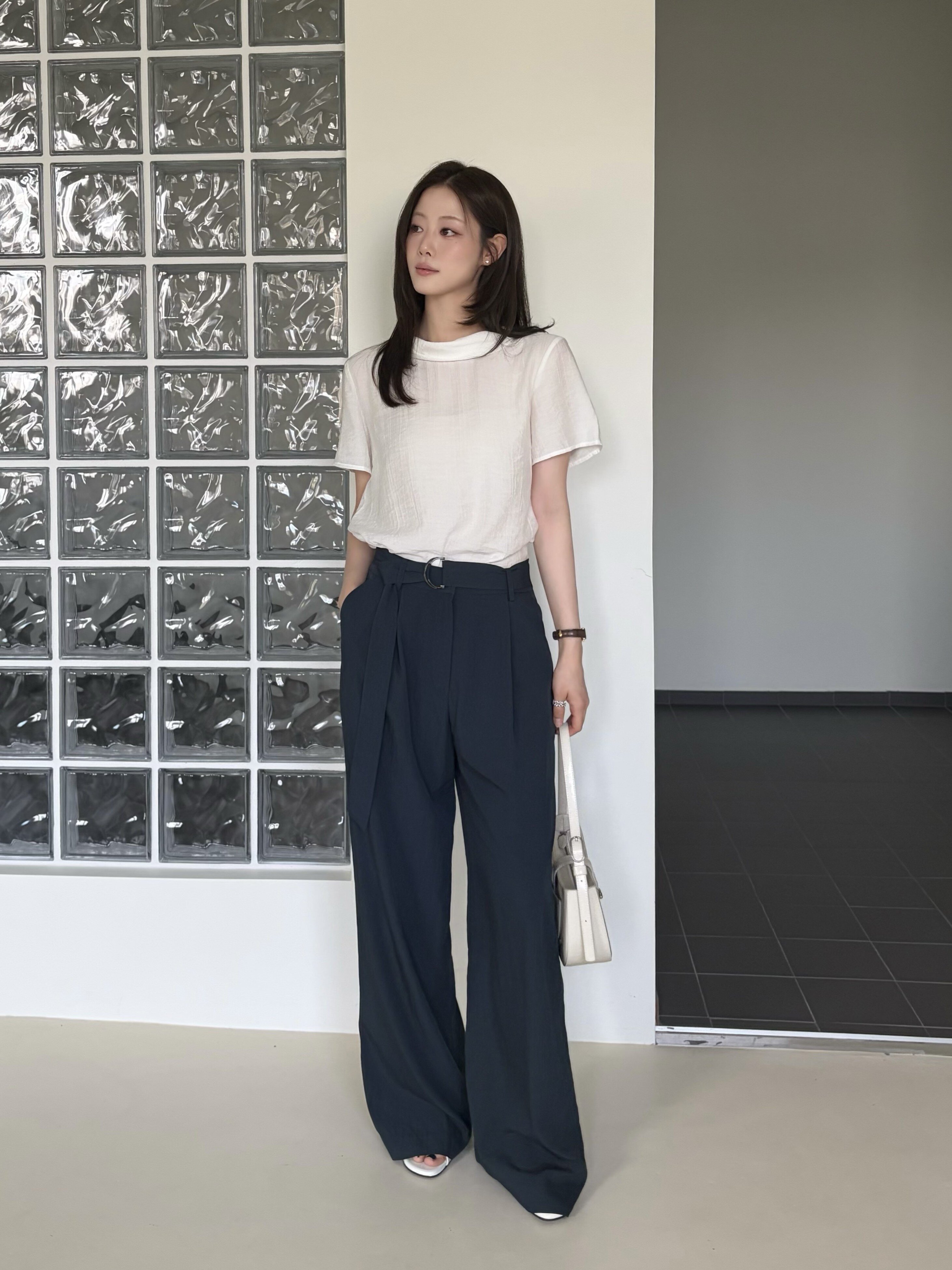 벨티드 원턱 와이드 팬츠 (NAVY)