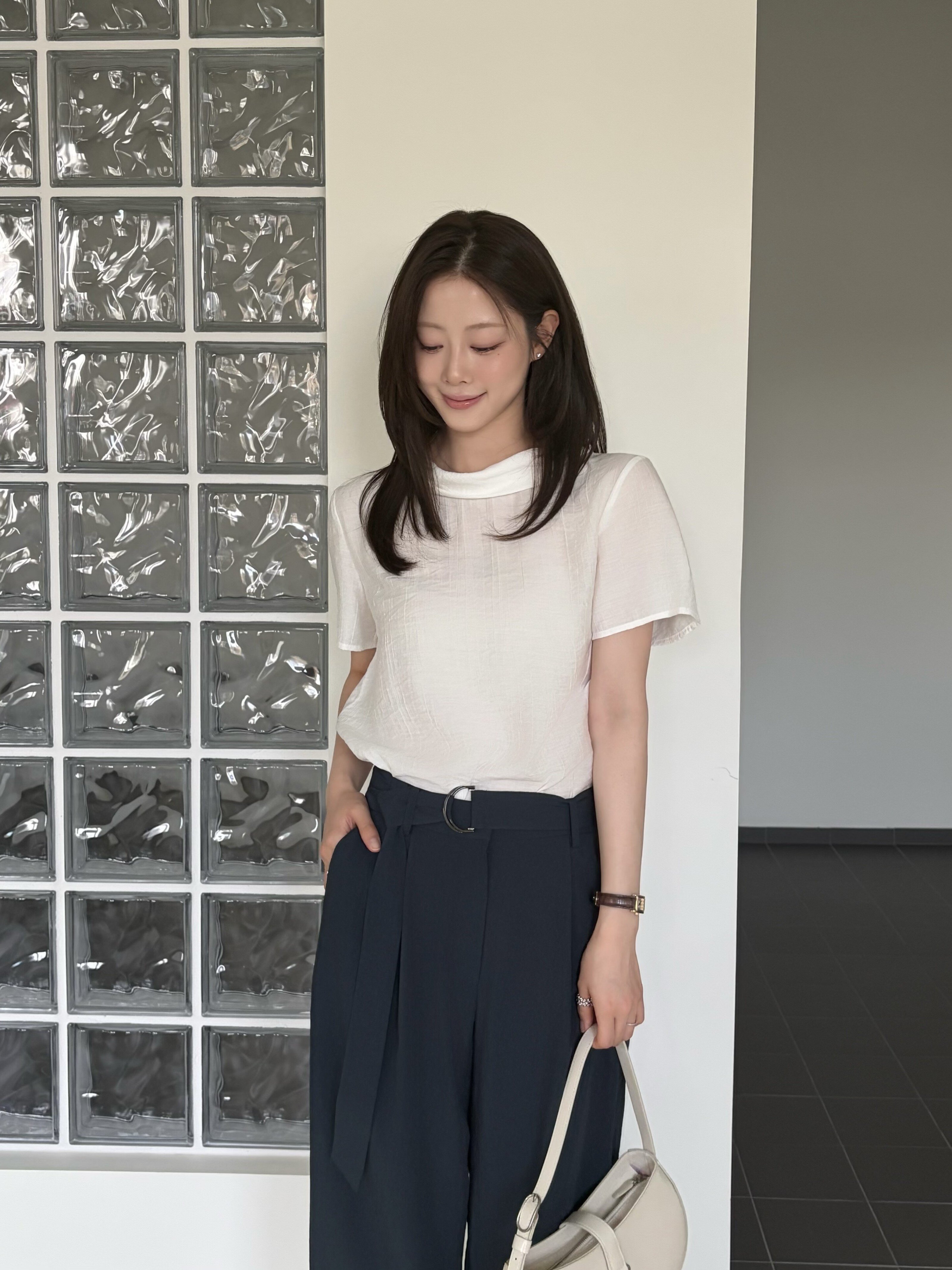 벨티드 원턱 와이드 팬츠 (NAVY)