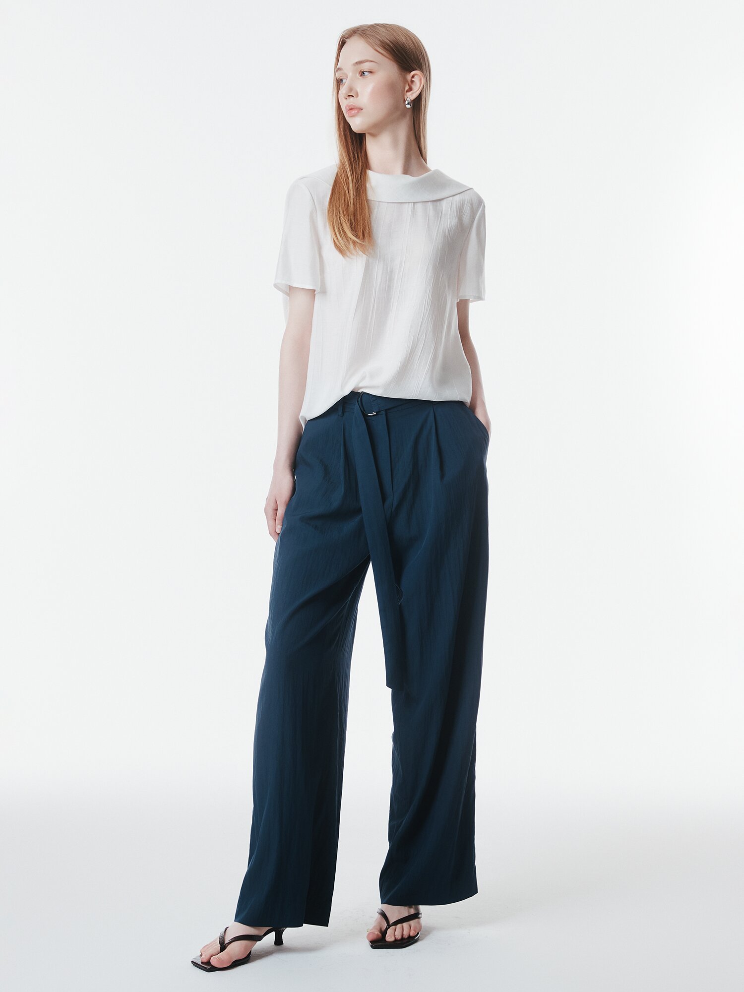 벨티드 원턱 와이드 팬츠 (NAVY)