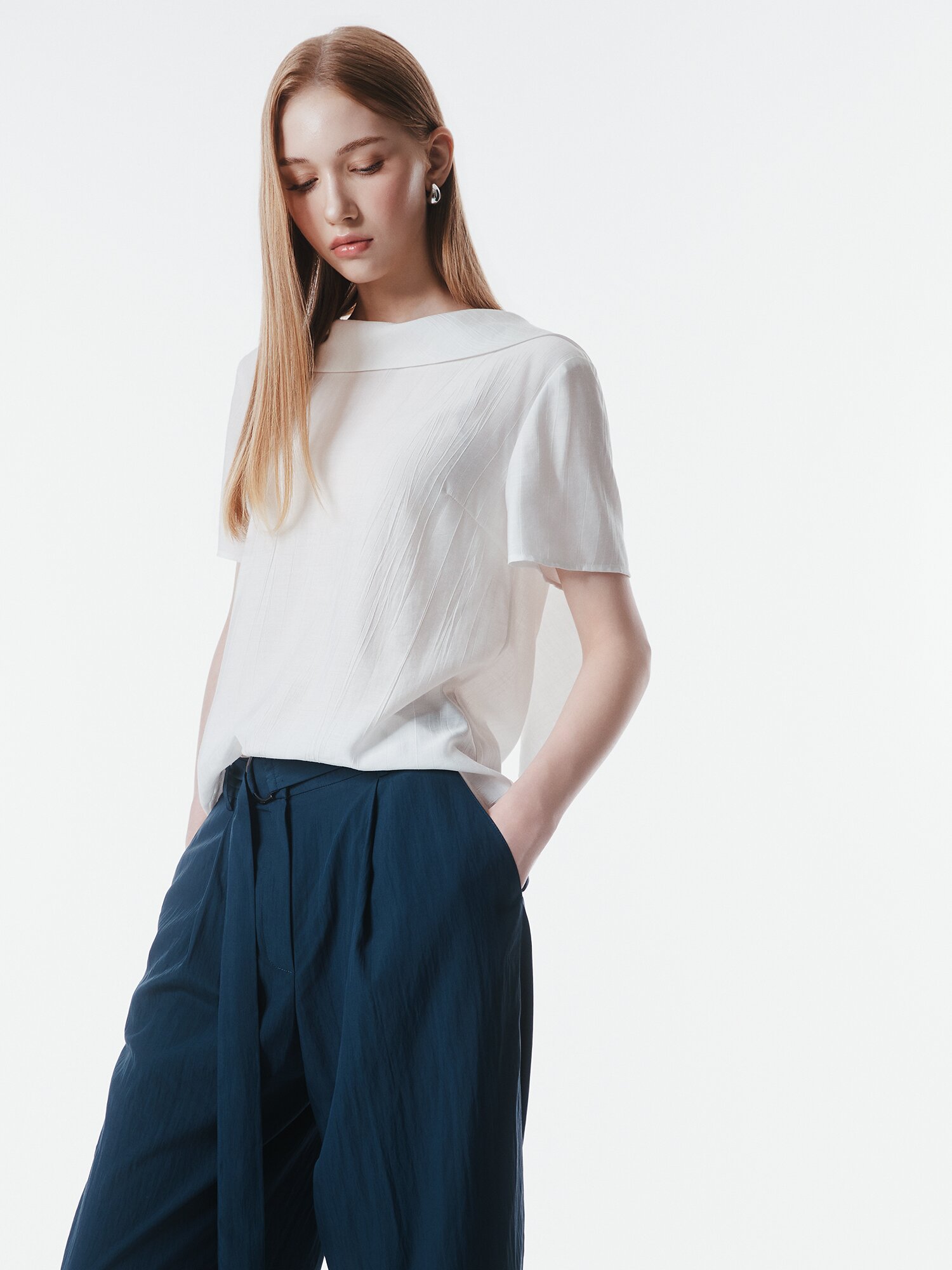 벨티드 원턱 와이드 팬츠 (NAVY)