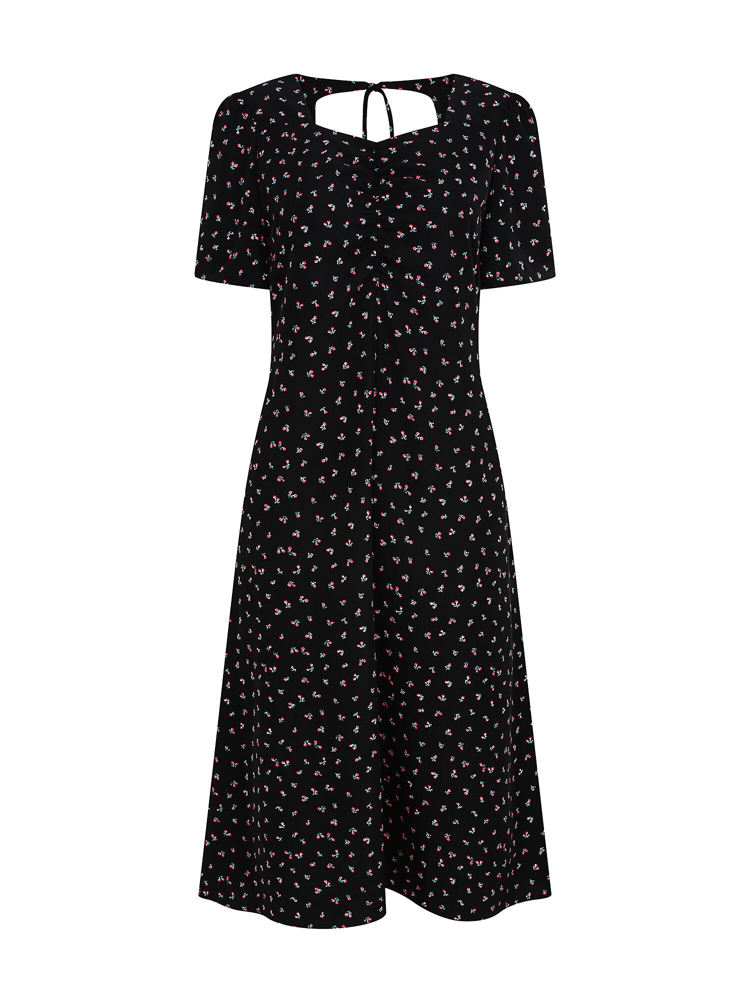 컷아웃 셔링 하트넥 원피스 (PRINT BLACK)