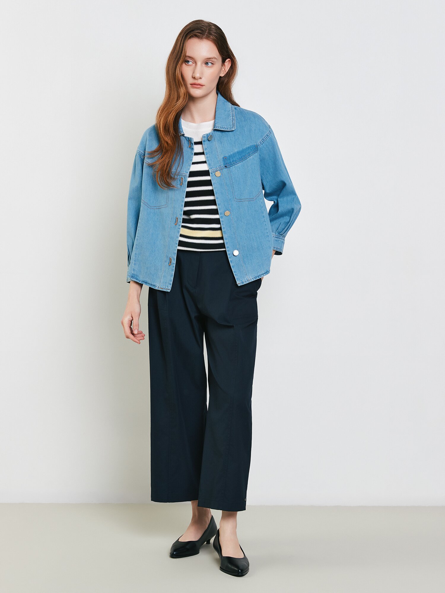 루즈핏 라운드 요크 데님 재킷 (BLUE)