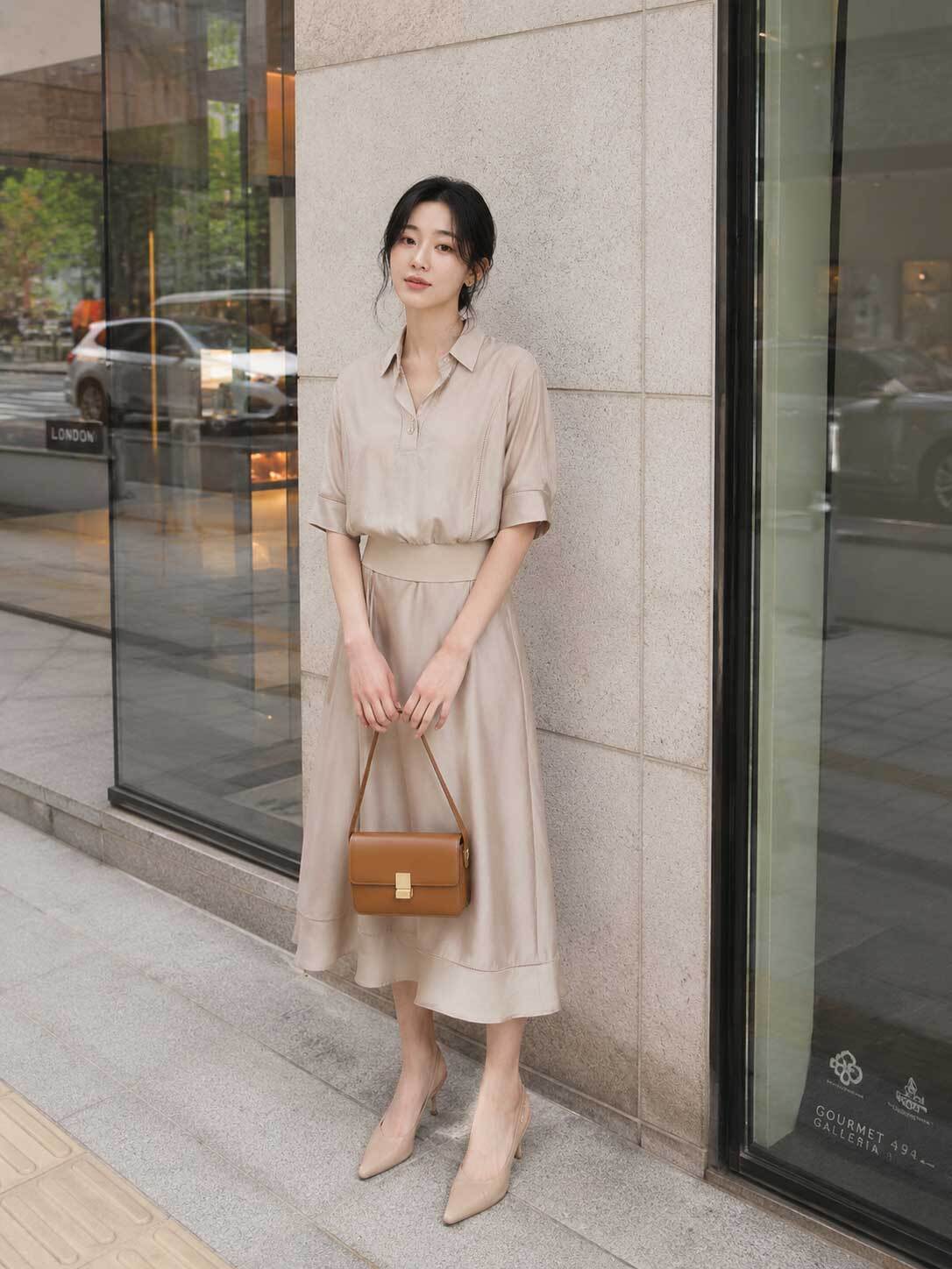 실키 펀칭 플레어 스커트 (BEIGE)