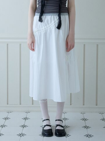 EDGE SHIRRING LONG SKIRT_WHITE