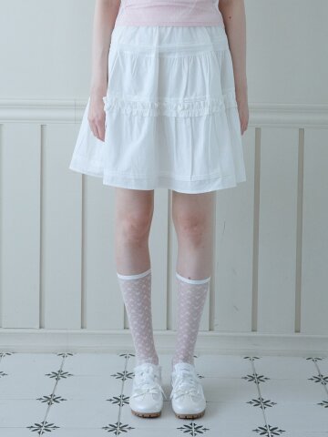 MILD FRILL MIDI SKIRT_WHITE
