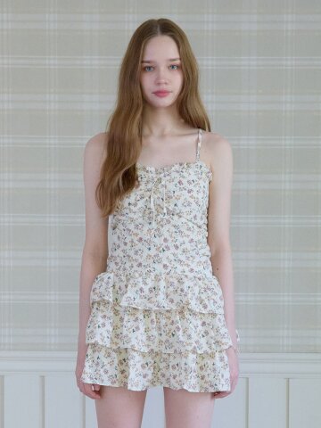 FLOWER MINI TIERED DRESS_IVORY