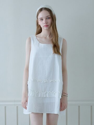 SUNNY DOBBY FRILL DRESS_WHITE