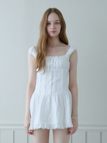 PURE SHIRRING LINE DRESS_WHITE