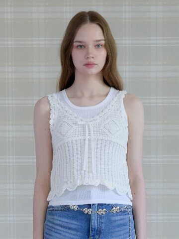 FLUTTER DEW CROCHET VEST_WHITE