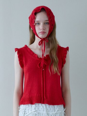 SWEET FRILL KNIT VEST_RED