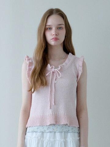 SWEET FRILL KNIT VEST_PINK
