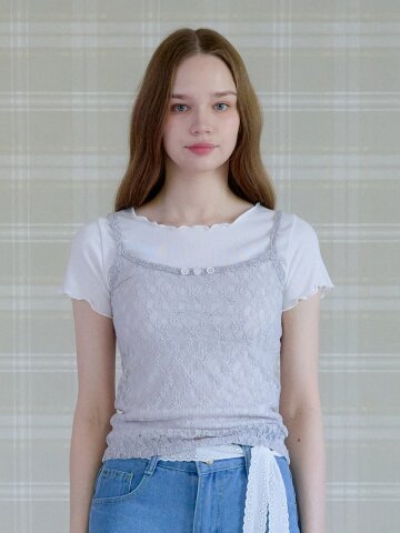 MUSE FLOWER LACE TOP_GREY