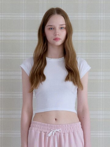 SOFT LACE CROP T-SHIRT_WHITE