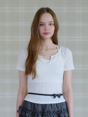 TENDER RIBBON LAYERED T-SHIRT_WHITE